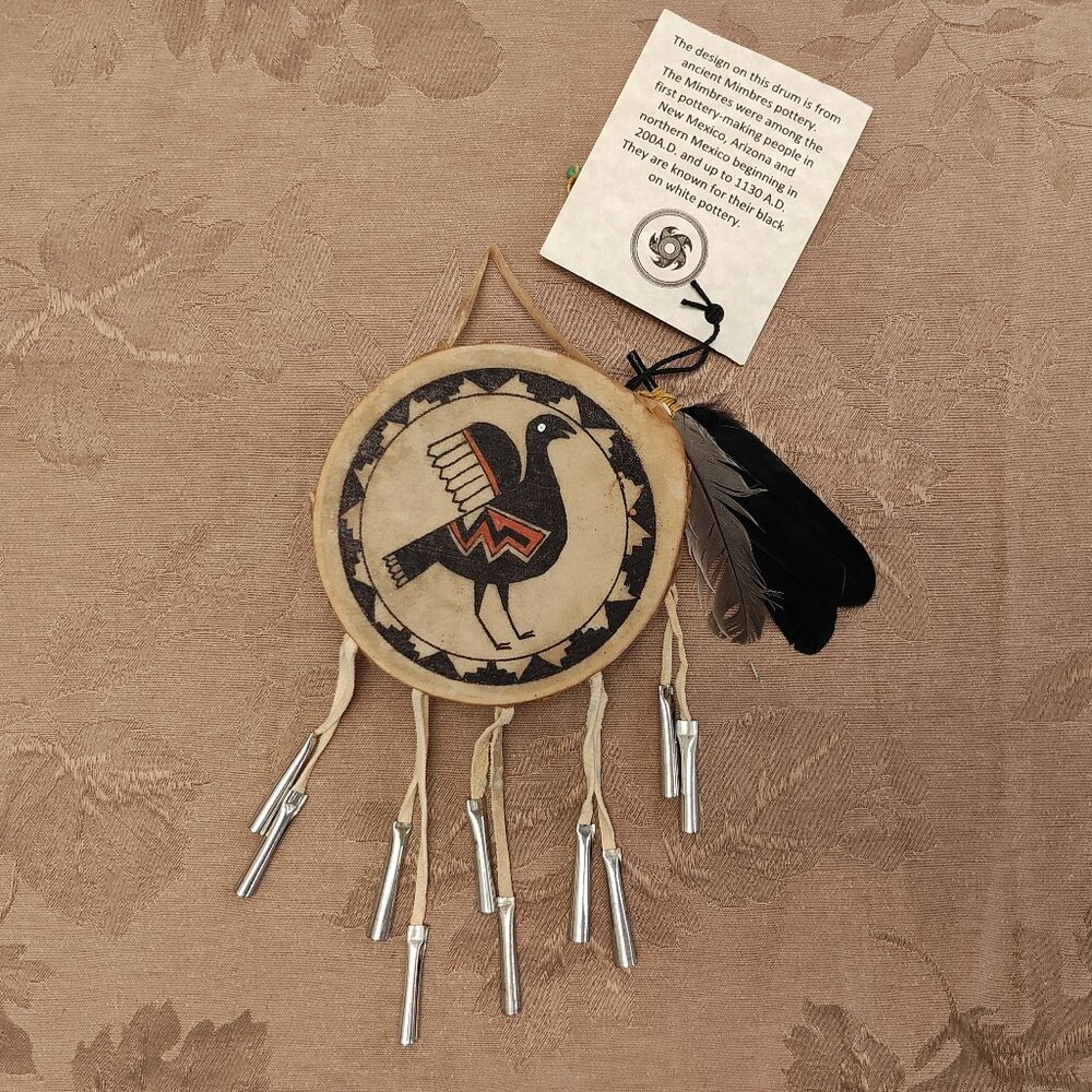 Mimbres Pottery Inspired Painted Drum, New With Tags